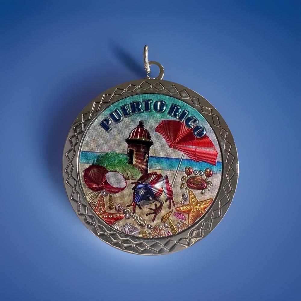Puerto Rico Heavy Keychain Flag Coqui Frog Palm Tree Souvenir Multicolor - Picture 3 of 9